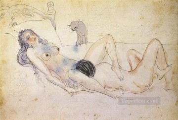  1902 Obras - Hombre y mujer con un gato Homme et femme avec un chat 1902 Cubista